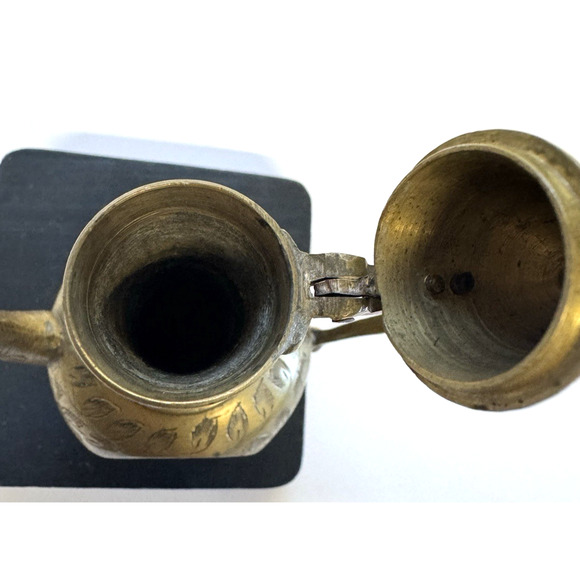 Vintage Etched Brass Pitcher 6" Ewer, Aftaba-Intricate Engravings Made in India - Picture 3 of 7